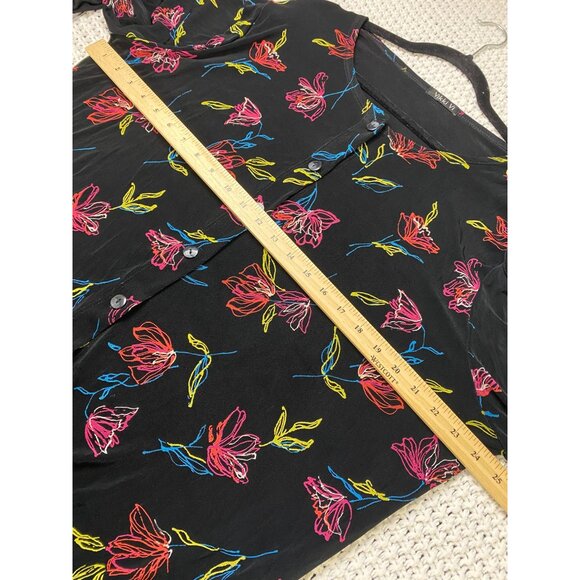 Vikki Vi Slinky Knit Floral Black Floral Button Up Tunic Top Plus size 1X USA - Picture 11 of 15
